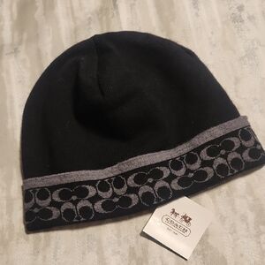 Coach Black and Gray Logo Beanie